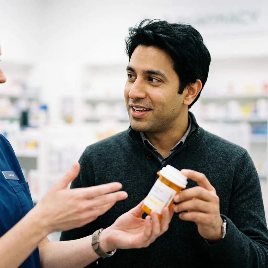 Pharmacist with patient